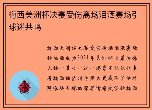梅西美洲杯决赛受伤离场泪洒赛场引球迷共鸣 梅西美洲杯决赛受伤离场泪洒赛场引球迷共鸣